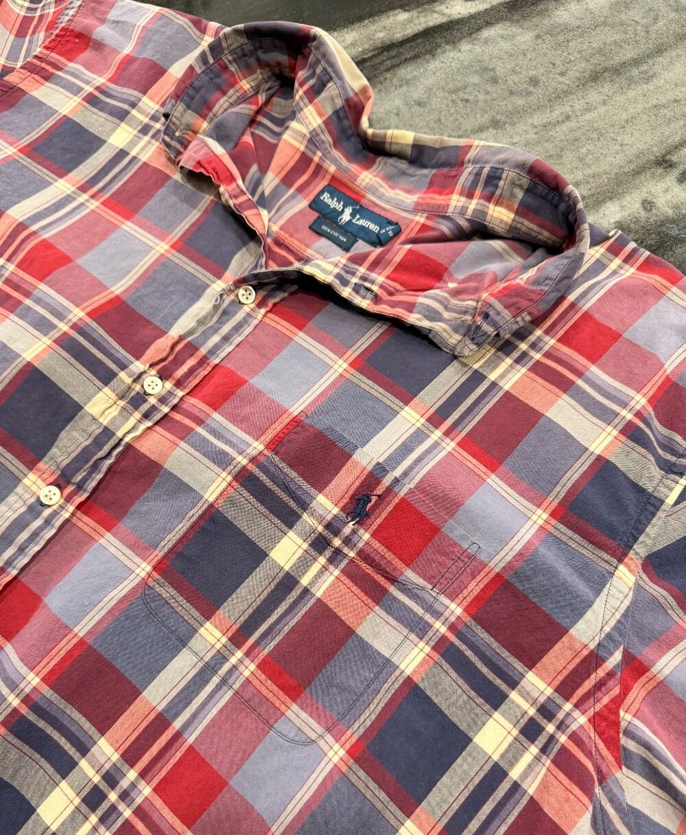 Ralph Lauren 4XB Big Tall Plaid Short Sleeve Distressed Paint Splatter Shirt